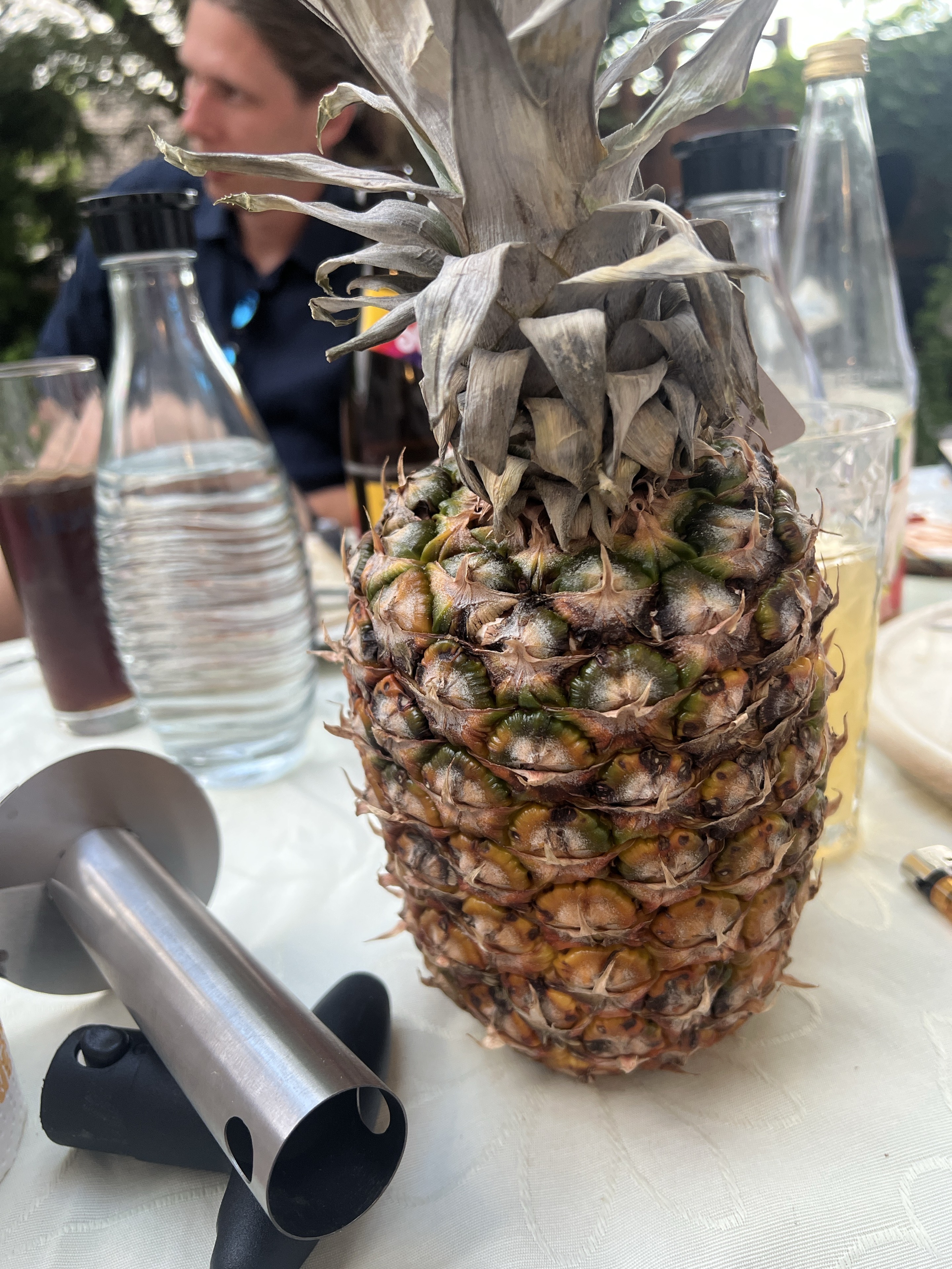Ganze Ananas auf einem Gartentisch